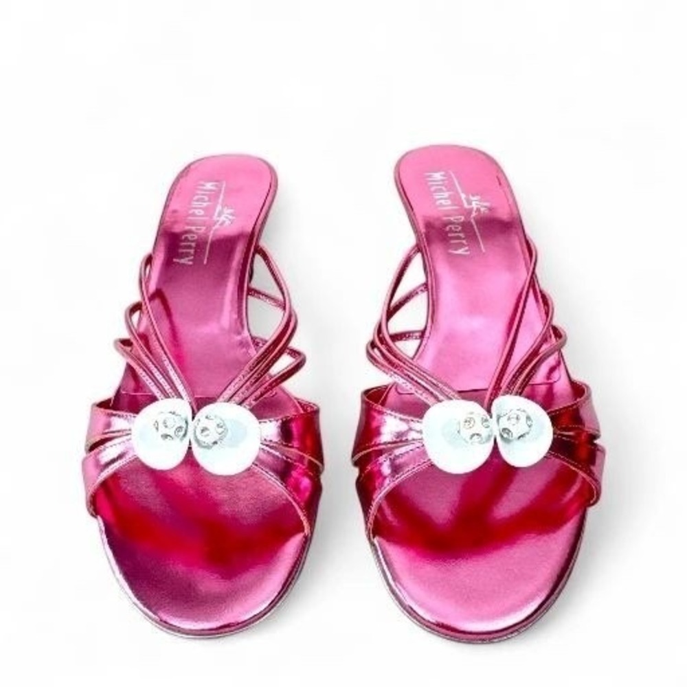 Michel Perry Laminato Rosa EU 38/US 8 Sandals Designer Made in Italy Pink  NIB